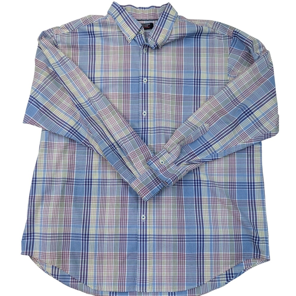 Roundtree &‎ Yorke Blue Purple Plaid Button Long Sleeve Men's Size XL